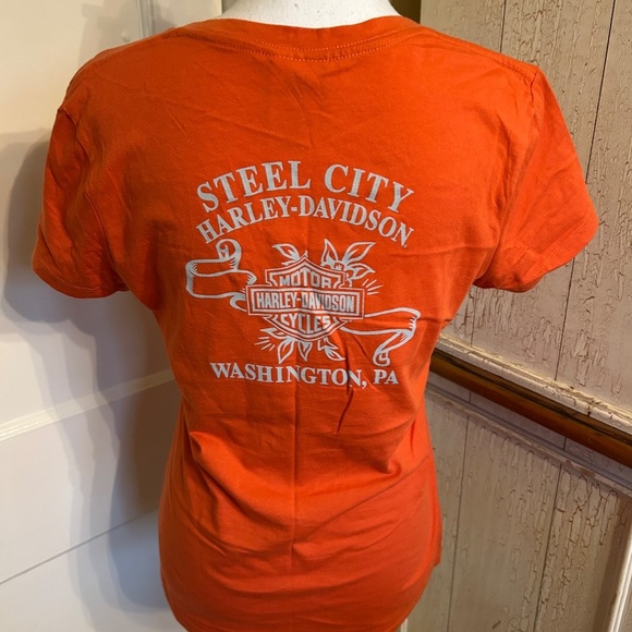 Harley-Davidson Orange V-neck T-Shirt - Picture 6 of 13